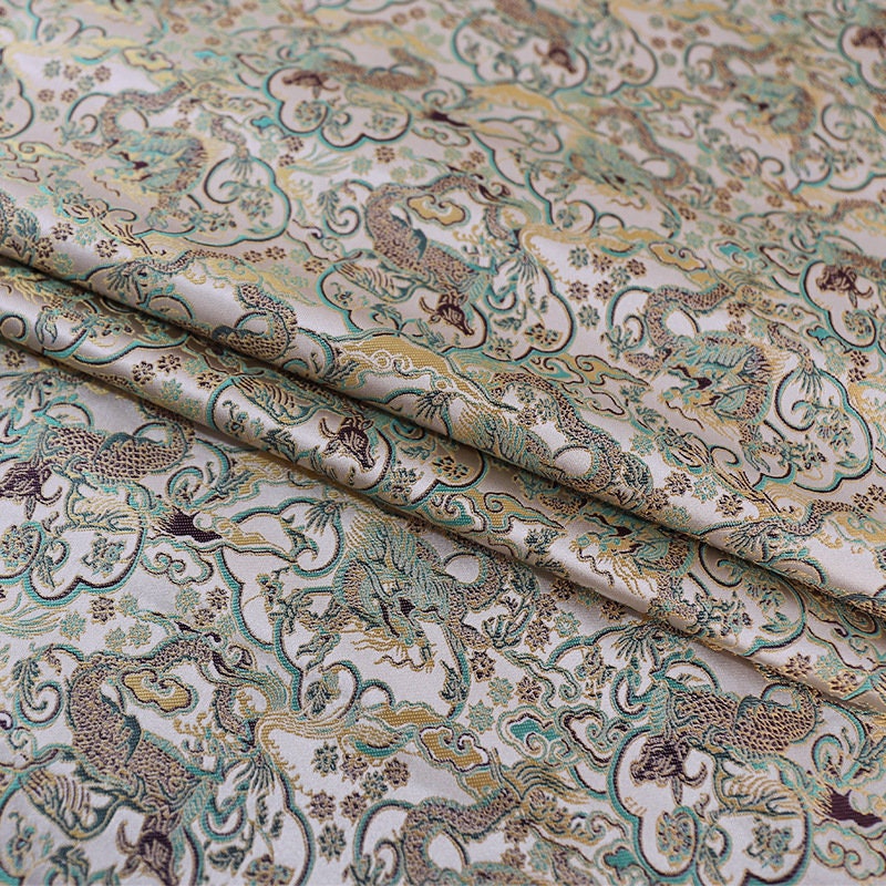 Tissu brocart Dragon Argenté : 150 cm de large, rayonne, matériau de couture