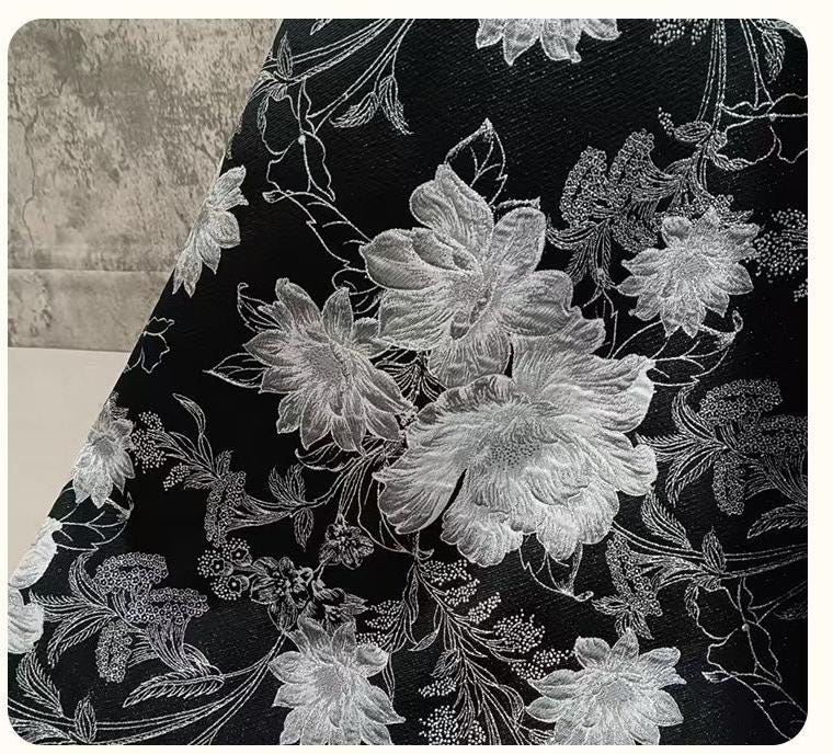 Gold Floral Jacquard Fabric: Metallic Brocade for Sewing - 59" Wide