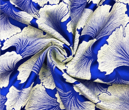 Ginkgo Biloba Brocade Fabric: 59"W Silk Blend Damask for Sewing & Upholstery