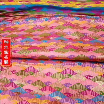Tissu brocart de soie et rayonne à motif vagues océaniques : 75 cm de large (matériau de couture)