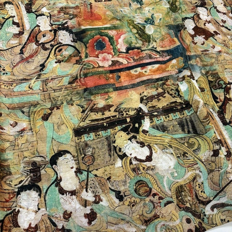Dunhuang Fresco Buddha Fabric: Asian Chinese Style Tencel (55"W)