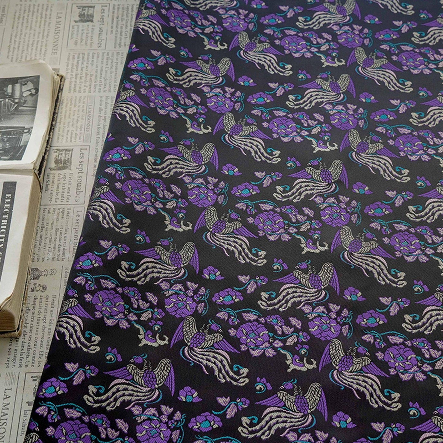 Tissu jacquard pivoine Phoenix Delight : style dynastie Song chinoise, 150 cm de large