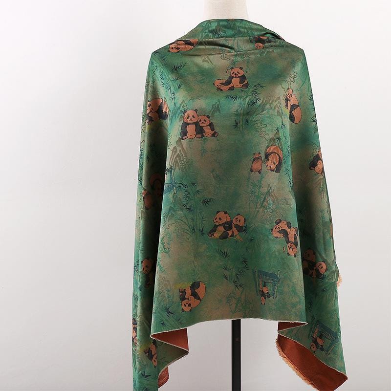 Panda Bamboo Print Tea Silk Satin Fabric - 59"W