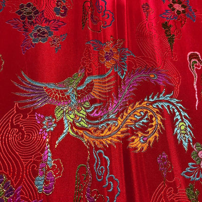 Tissu brocart Red Phoenix : satin de soie damassé cheongsam chinois, 75 cm de large