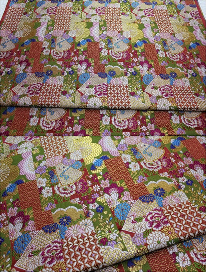 Nishijin Floral Jacquard Brocade Fabric: Japanese Silk Rayon Blend