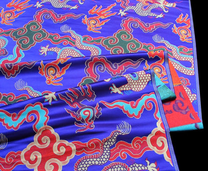 Gold Chinese Dragon Fabric: Silk Rayon Brocade, 29"W, Sewing Upholstery