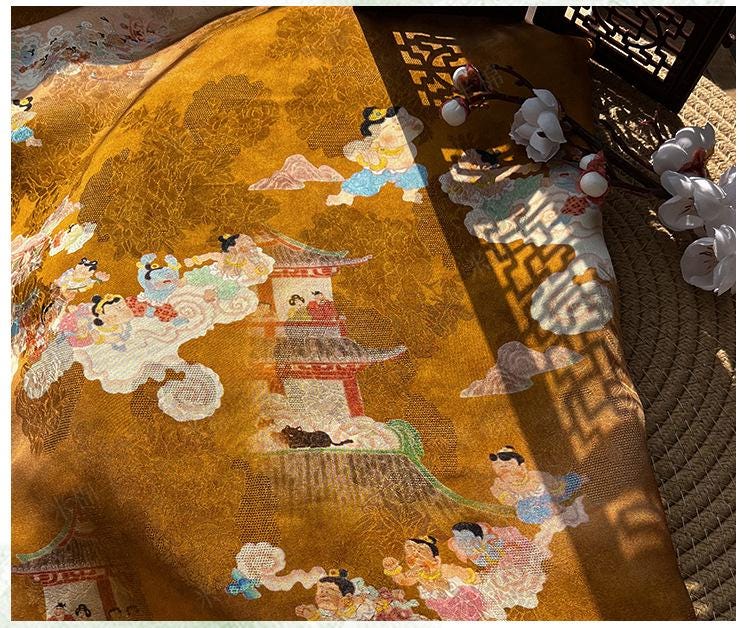 Jacquard Xiangyun Rayon Silk Fabric, Xianque Spring"W