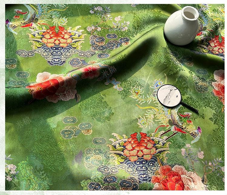 Rayon Silk Jacquard Xiangyun Fabric ��� Handmade Bisha Cuiyu Traditional Chinese Textile for Dress, Qipao, Craft, Sewi"W