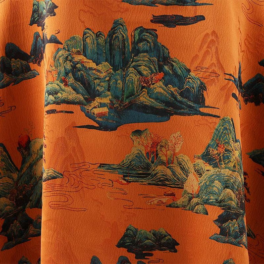 Landscape Tea Silk Satin Fabric: 59"W Upholstery & Costume