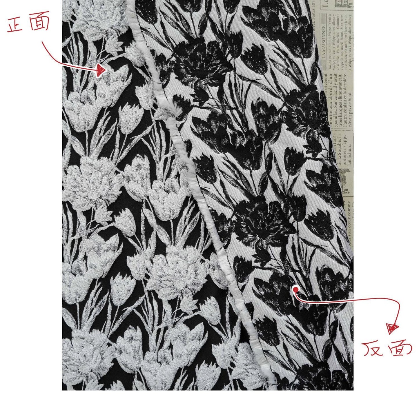 Elegant Black & White Floral Jacquard Quilting Fabric ��� Upholstery, Furniture, Bags, Sofa, DIY Sewing, Home Dec"Wide