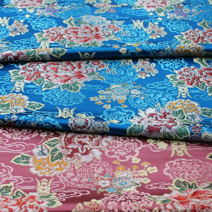 Tissu brocart à motifs floraux : jacquard de soie et rayonne de style sino-mongol