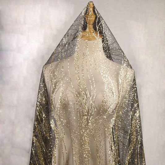 Tissu en maille pailletée, dentelle géométrique argentée pour voile de mariée, 140 cm de large