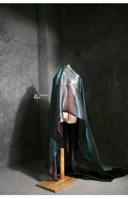 Aurora Green Glitter Organza Fabric: Luxury Sheer Wedding Material