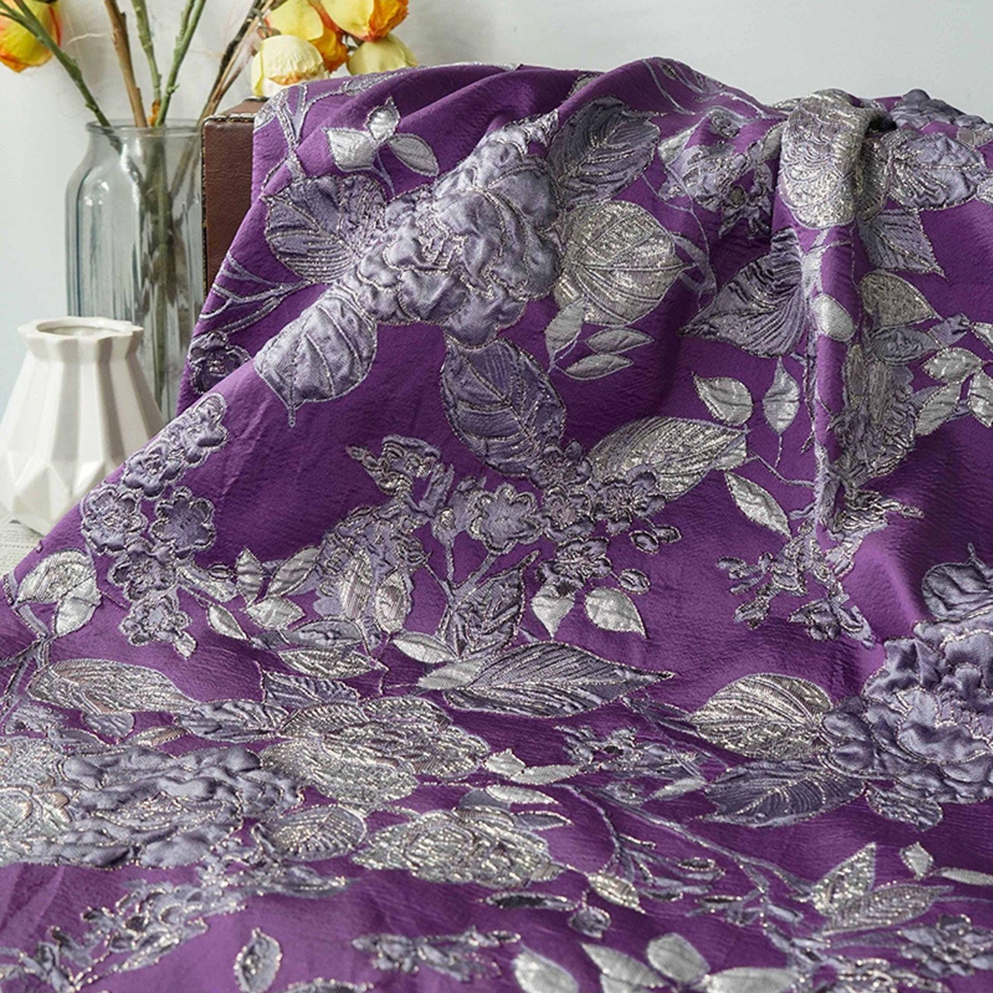 Embossed Floral Gold Brocade Fabric ��� Luxury Jacquard Material for Dresses, Costumes & Dec" Wide