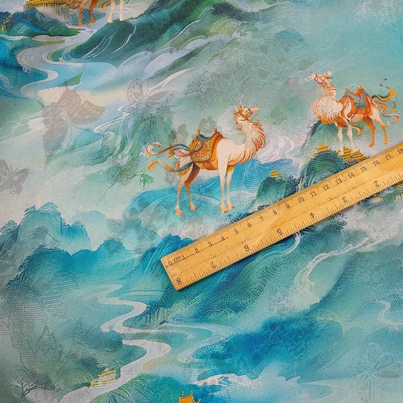 Peacock Blue Shantung Fabric: Northern Song Dynasty Inspired Upholstery