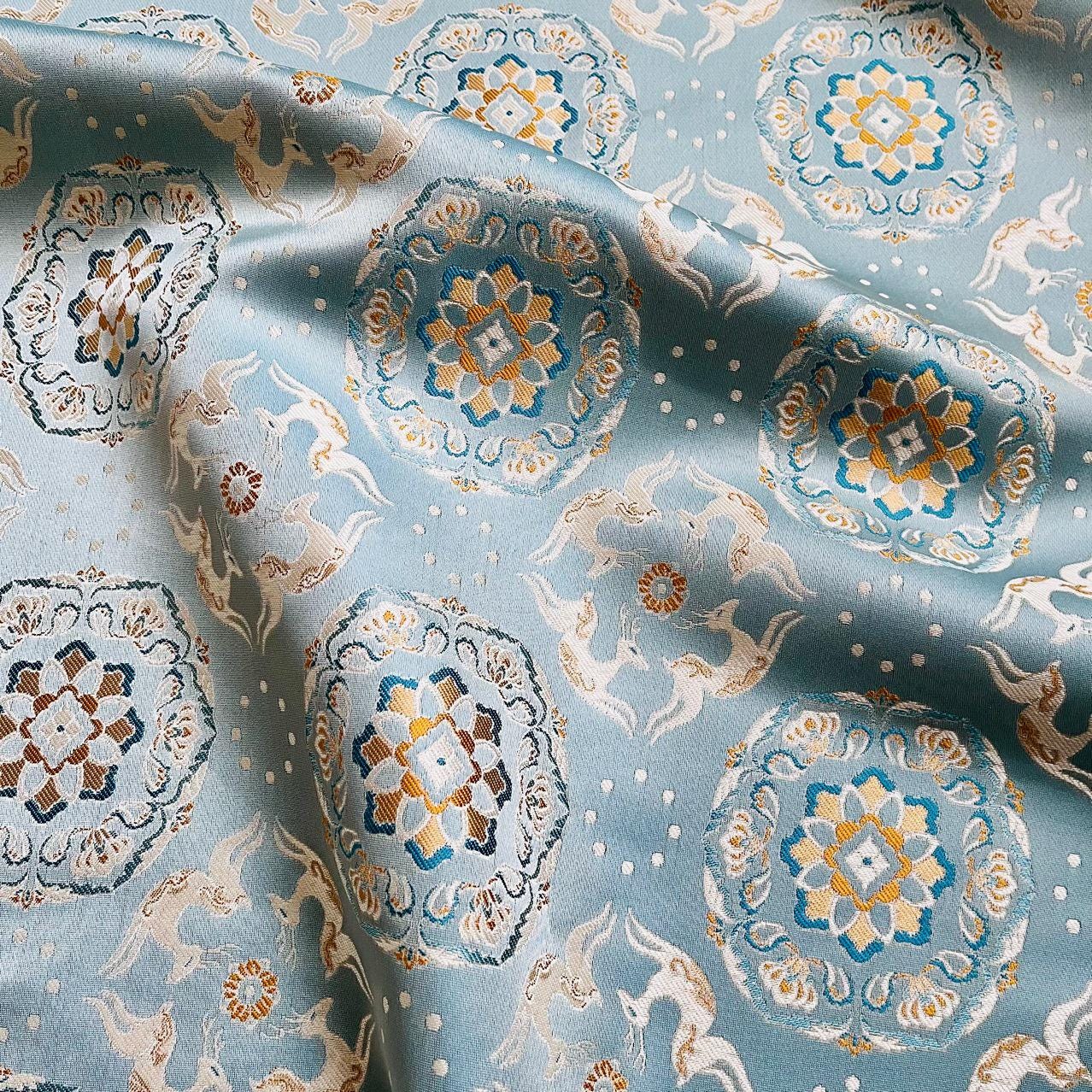 Blue Mongolian Brocade Fabric: 59" Wide, Tibetan Gown Sewing Fabric