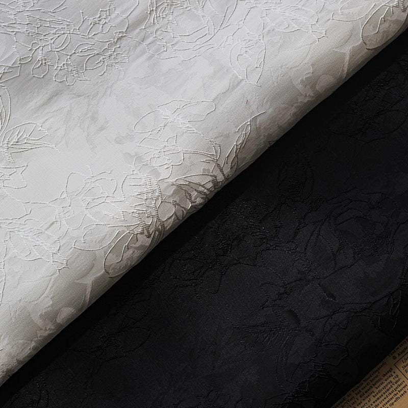 Embossed Jacquard Fabric: 3D Texture, Silver Thread Blend - 55" Wide