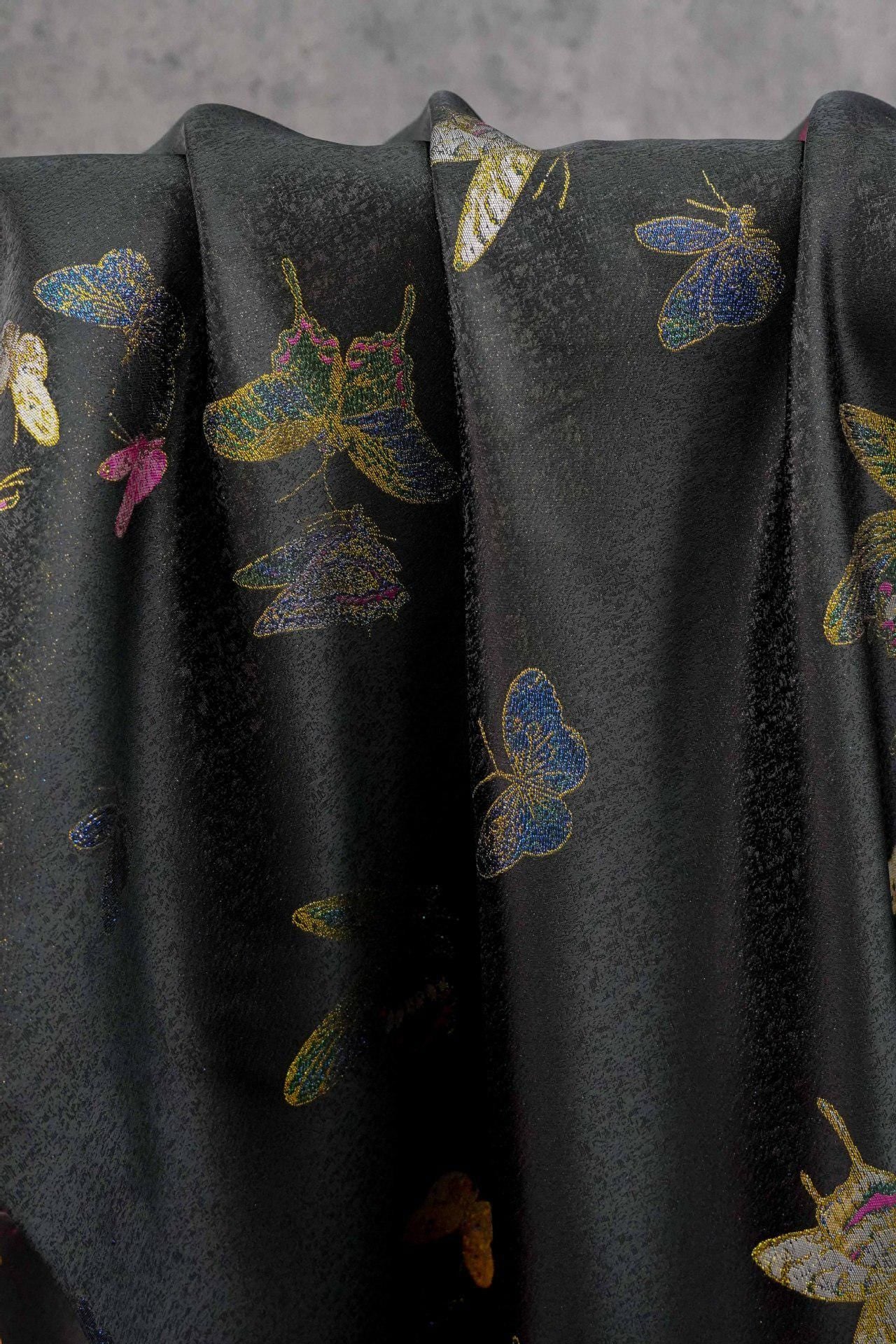 Black Brocade Fabric | Butterfly Jacquard, Sewing Material (59"W)