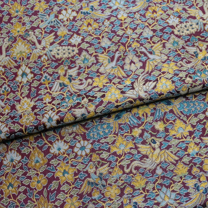 Tissu brocart à motifs floraux et oiseaux : Damas de rayonne de soie chinoise (55 po de largeur)