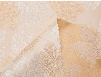 Tissu brocart à motif feuille d'érable : jacquard satin antique double face, 150 cm de large