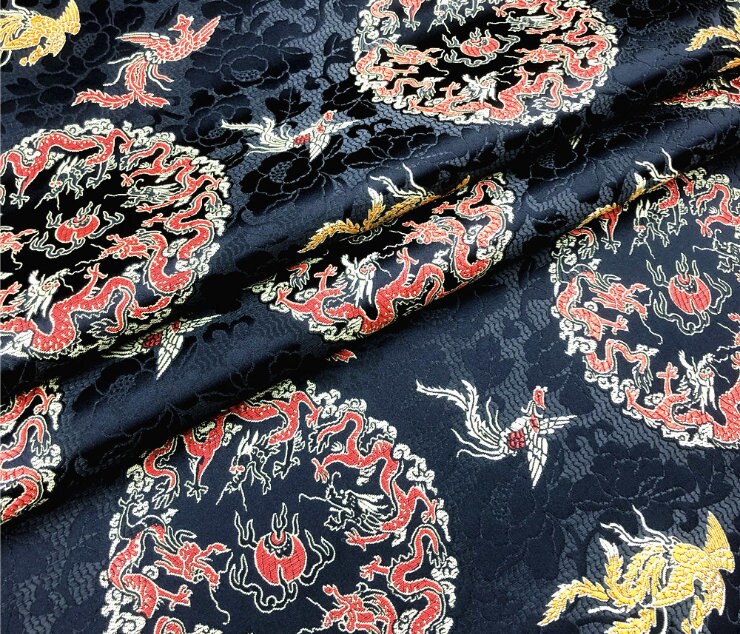 Dragon Brocade Fabric: Multicolor Chinese Silk Rayon Blend (29.5" Wide)