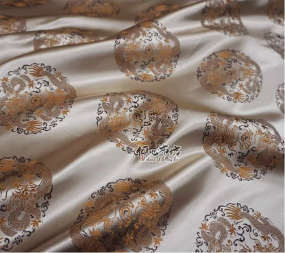Champagne Chinese Dragon Silk Brocade Fabric: Costume & Decor, 29.5"W