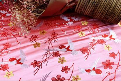 Floral Bird Brocade Fabric: Pink Cheongsam Qipao Material (59"W)