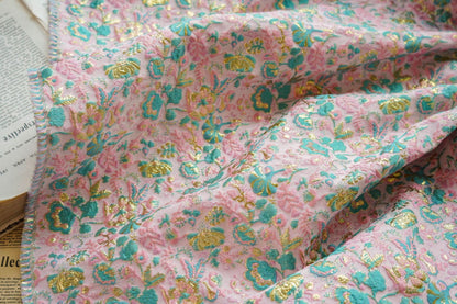 Gold Thread Floral Jacquard Fabric: 56" Wide, Upholstery & Costume