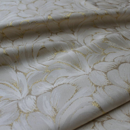 Off White Jacquard Fabric: 3D Gold Flower Design, 55" Wide