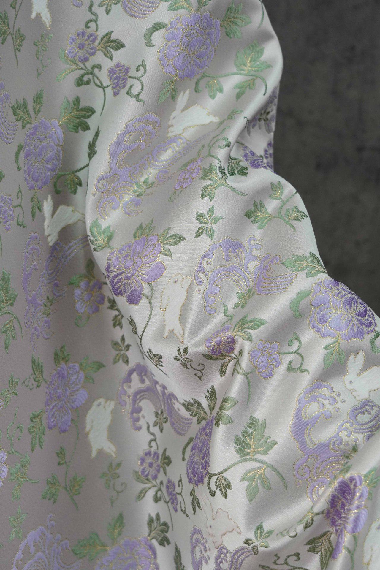 Jade Rabbit Brocade Fabric: Chinese Gold Jacquard Woven Textile