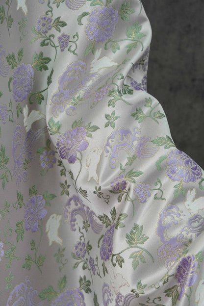 Jade Rabbit Brocade Fabric: Chinese Gold Jacquard Woven Textile
