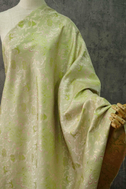 Bean Green Jacquard Fabric with Gold Thread: 55" Wide