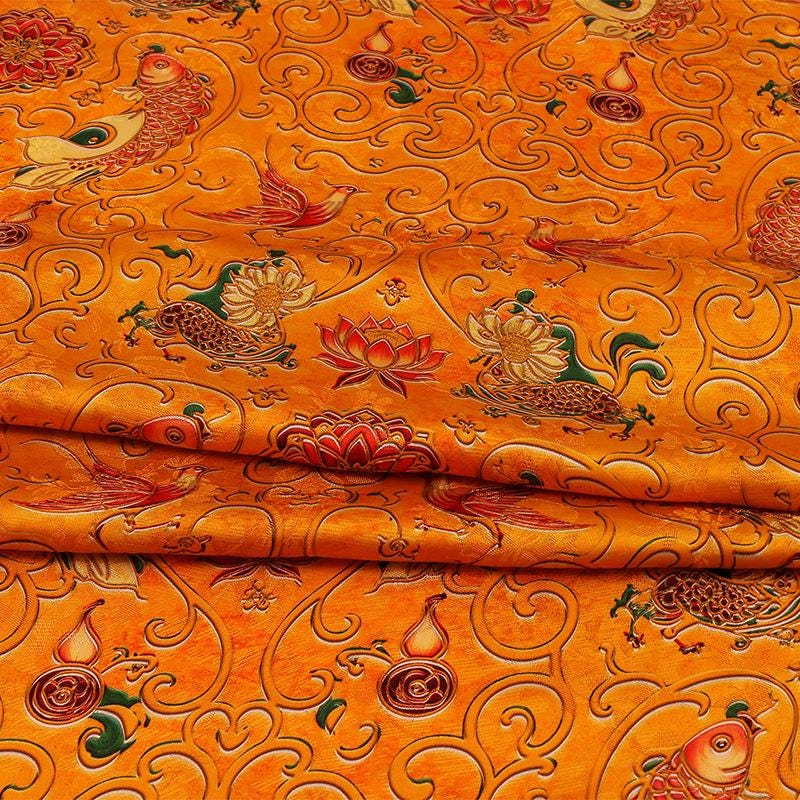 Phoenix and Koi Fabric: Luxury Printed Rayon Tea Silk (59" Wide)