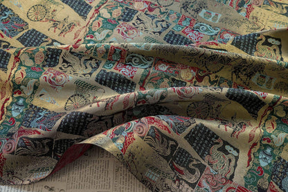 Gold Thread Song Brocade Jacquard Fabric, Tibetan Style, 59" Wide
