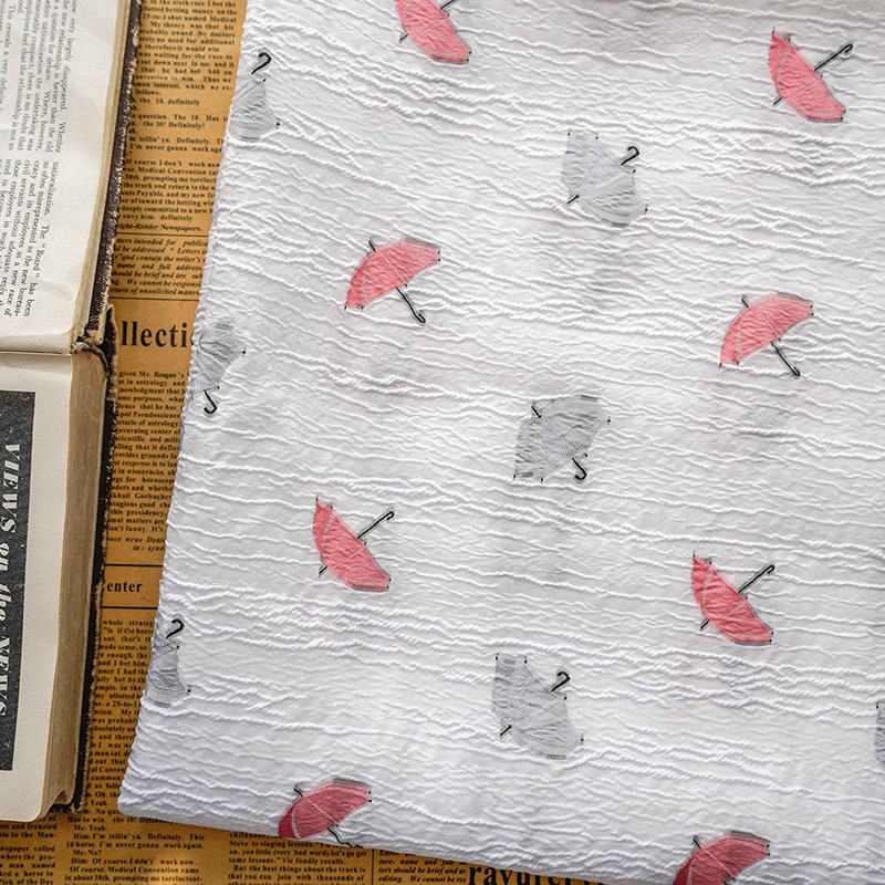 White Pleated Umbrella Fabric: Textured Rayon Blend, 59" Wide