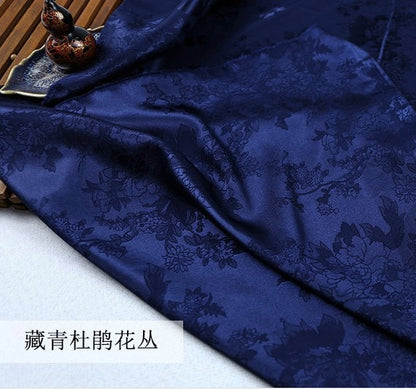 Floral Jacquard Satin Fabric: 59" Wide, Two-Sided Rhododendron Material - By The Meter