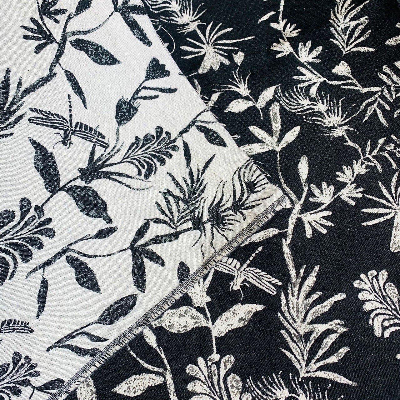 Black & White Lurex Jacquard Fabric: 3D Embossed Plant Pattern, 58" Wide