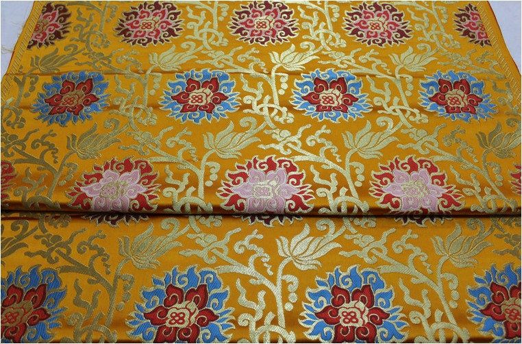Lotus Thangka Brocade Fabric: Tibetan Buddhist Robes (29.5"W)