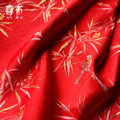 Red & Gold Jacquard Fabric: 3D Texture Designer Fabric, 56" Wide