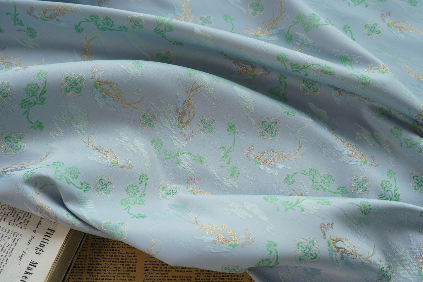 Reversible Floral Jacquard Fabric: Gold Thread Embossed Upholstery, 63"W