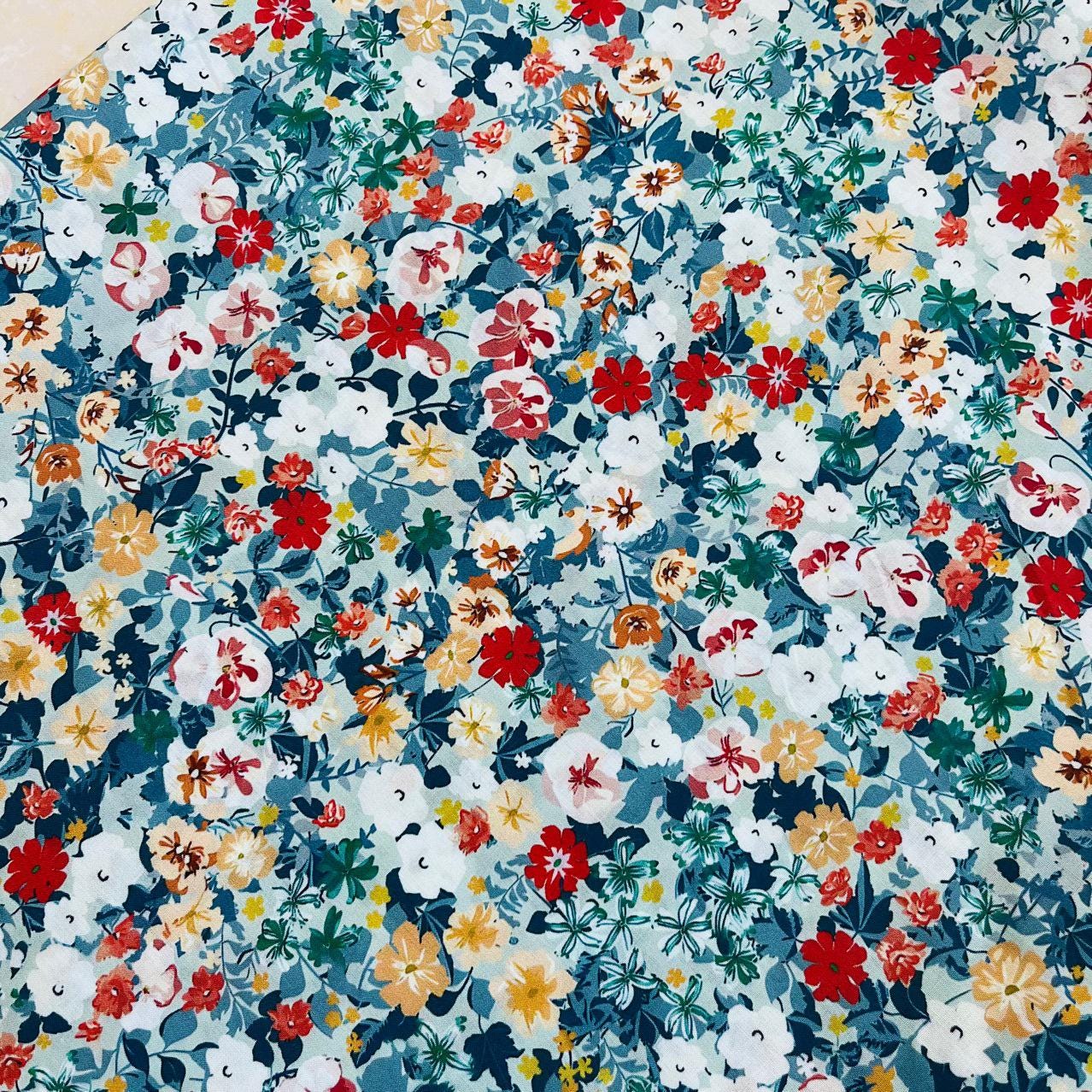 Floral Cotton Fabric: 60s Style Print, 59" Wide, Sewing Quilting