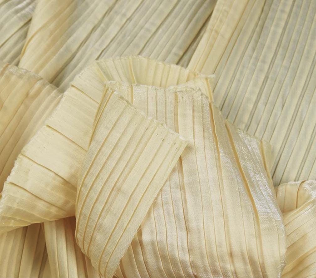 Gilt Pleated Fabric: Hard Yarn Designer Material, 55" Wide