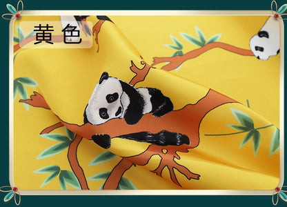 Tissu satiné imprimé panda : polyester doux, 145 cm de large