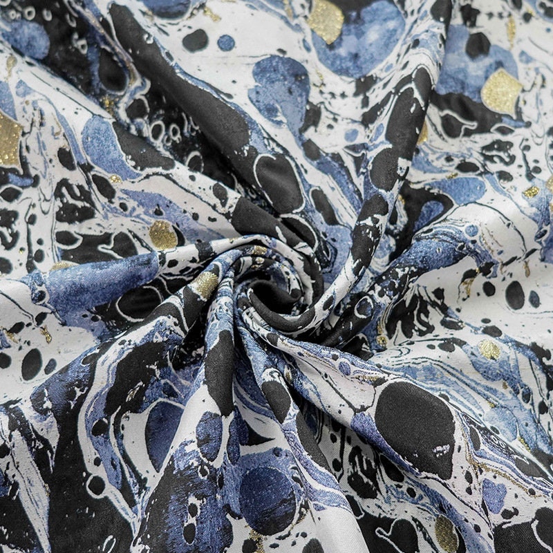 Blue Black Gold Splash Ink Jacquard Fabric: 59"W Upholstery