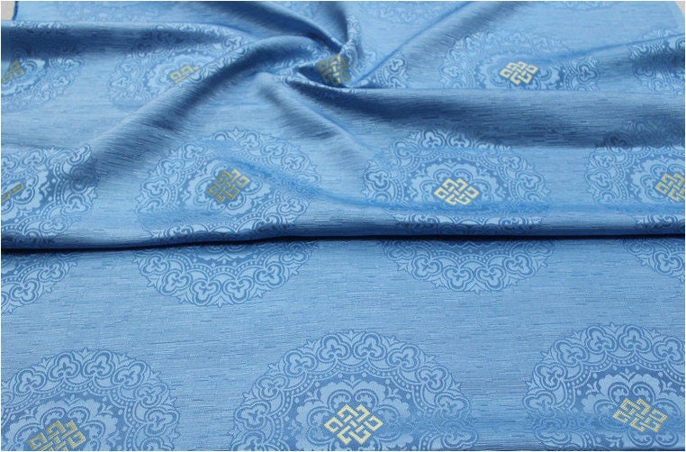 Buddha Symbol Brocade Fabric: 29.5"W Floral Jacquard Satin