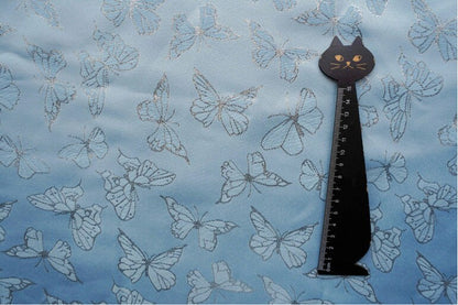 Blue Butterfly Jacquard Fabric: Silver Thread Rayon, 59" Wide
