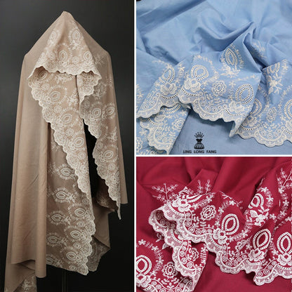 Floral Embroidery Cotton Fabric: Bilateral Lace Edge, 50" Wide