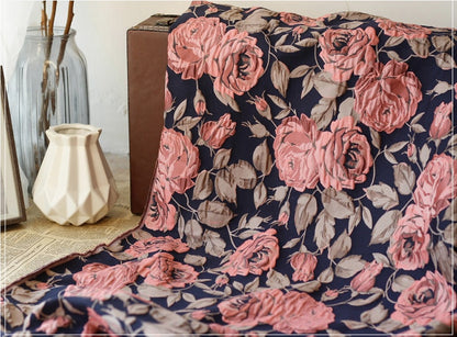 Dahlia Floral Jacquard Fabric: 3D Wrinkle Texture, 56" Wide