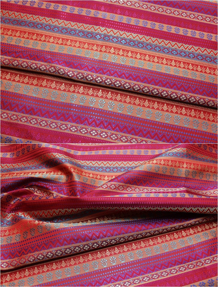 Burgundy Pink Brocade Fabric: Indian Style, 45" Wide, Silk Rayon Blend