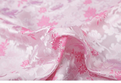 Tissu brocart à motifs floraux : rose et lilas, pour ameublement, costumes et décoration - 89 cm de large